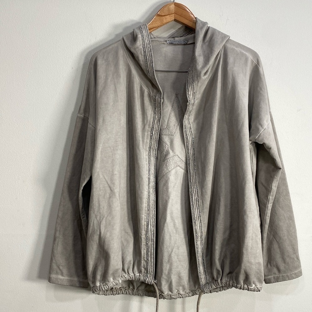 Tempo Paris Boho Lagenlook Hoodie Jacket Open Front Star  Women's S/M